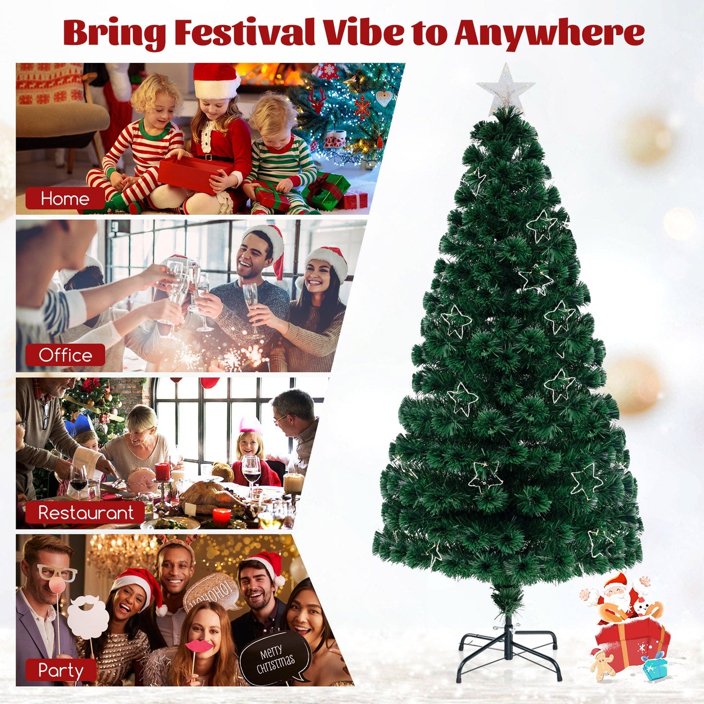 Festive pre-lit tree suits living rooms, offices, hotels, shops, and event spaces