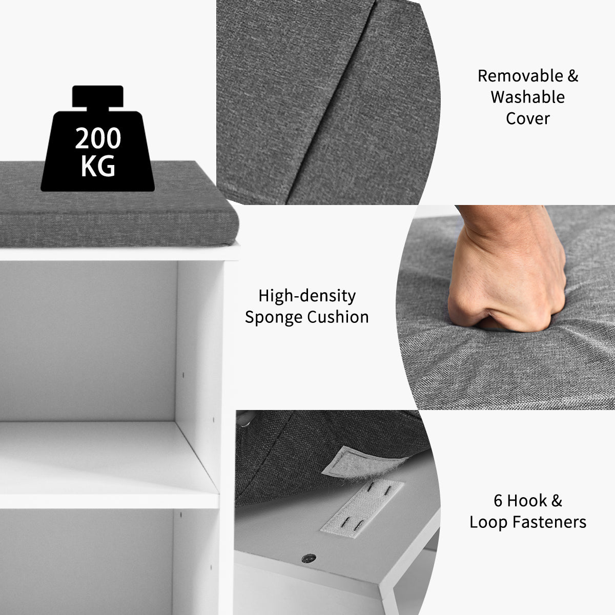 10-Cube Shoe Bench with Padded Cushions-White