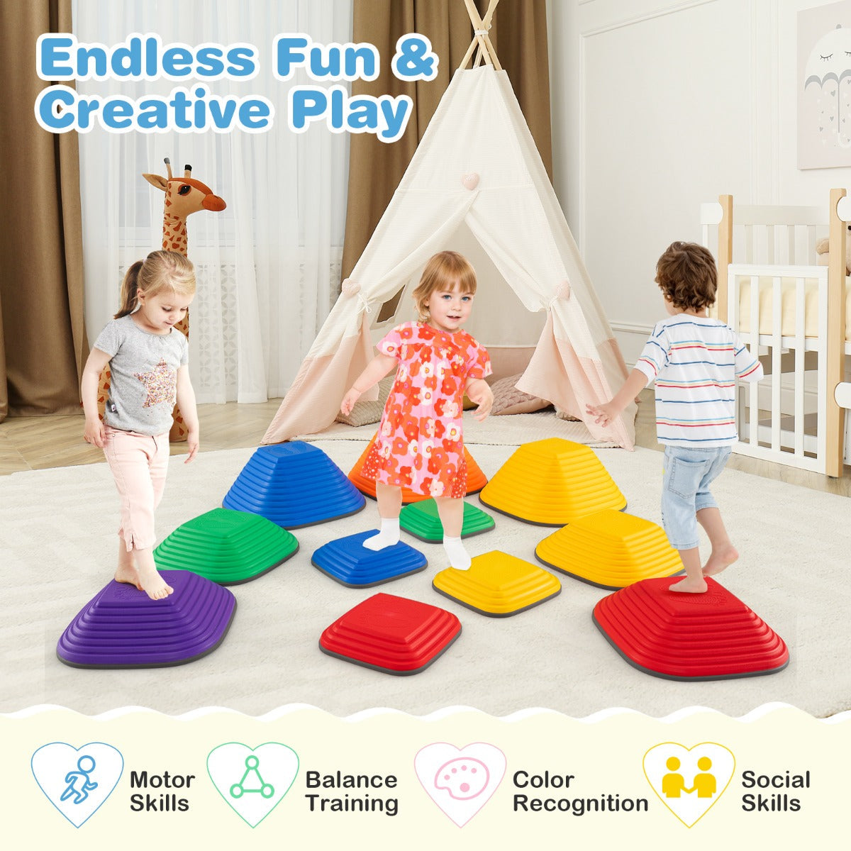 11-Piece Multicolour Kids Stepping Stones Set with Non-Slip Design