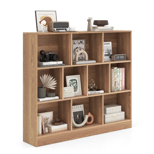 Costway 120 CM 10-Cube Freestanding Bookshelf with 2 Anti-Tipping Kits-Natural