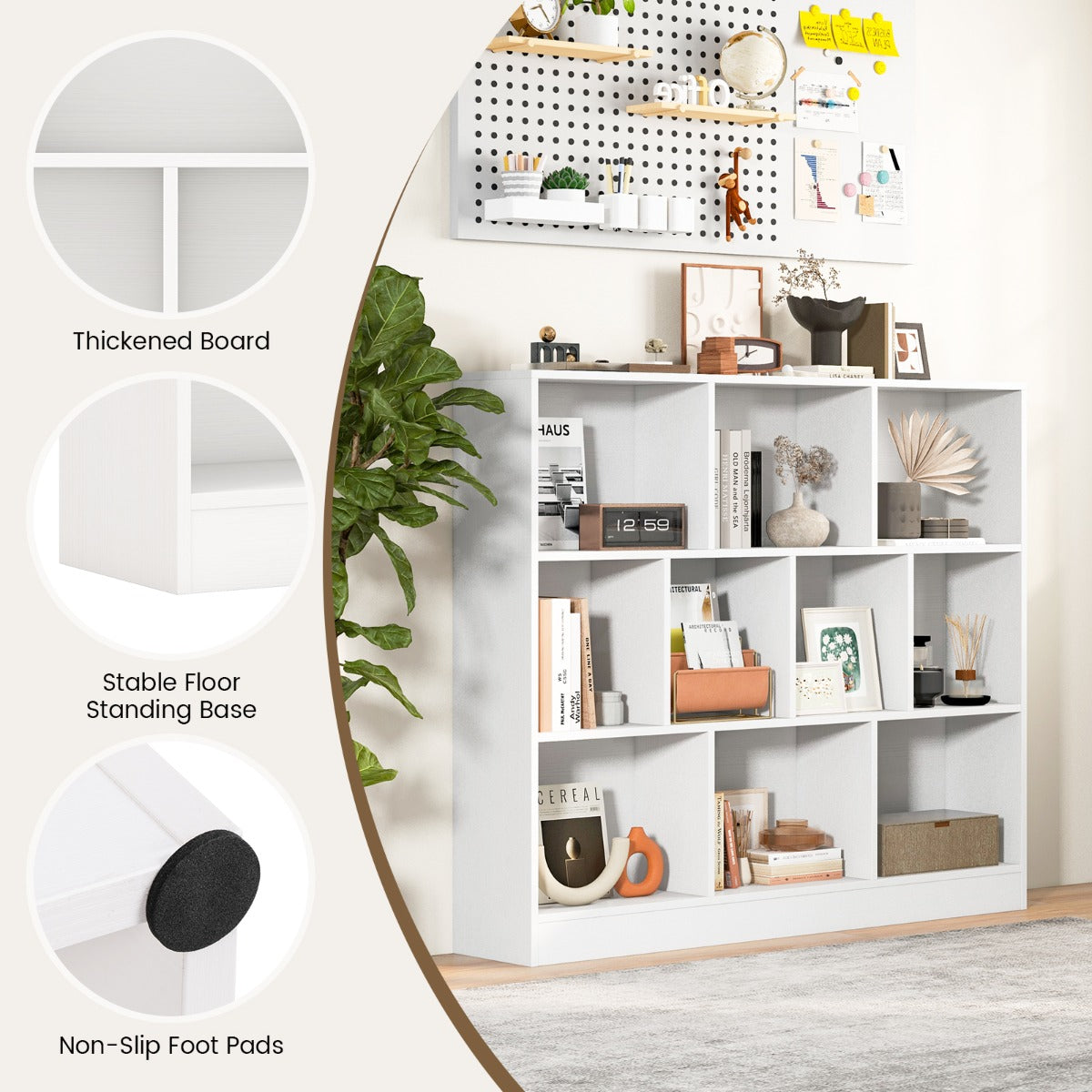 10-Cube Freestanding Bookshelf with Anti-Tipping Kits, 120 cm - White