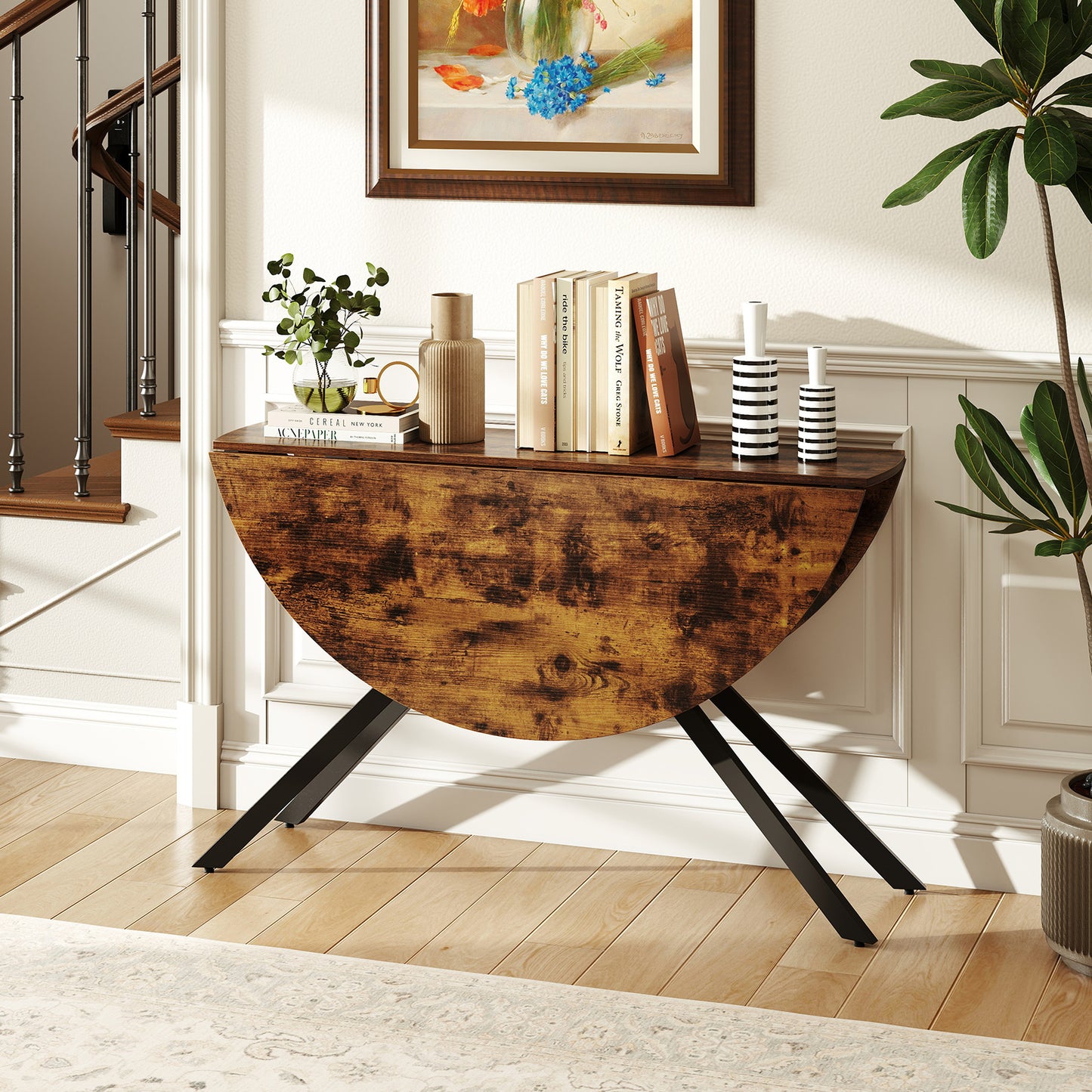 120cm Folding Dining Table with Drop Leaves-Coffee