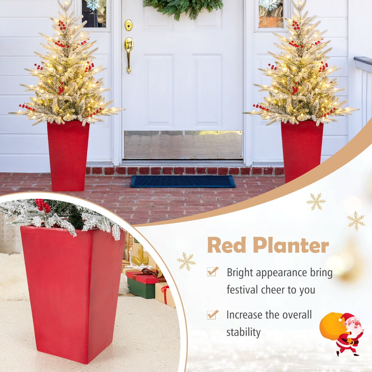 122 cm Pre-lit Potted Christmas Tree with Snow-Flocked Branches & LED Lights