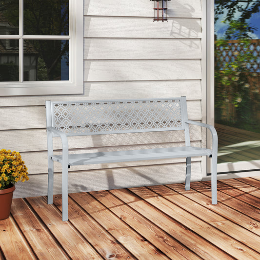 127cm Outdoor Garden Bench Metal with Geometric Lattice Backrest-Grey