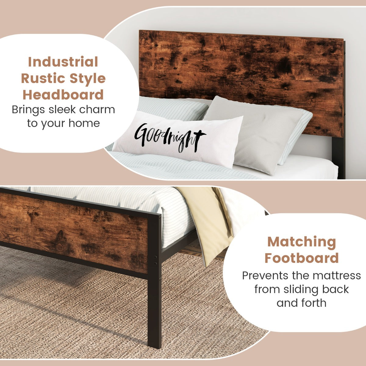 Costway 12 Metal Slats Supported Bed Frame with Headboard and Footboard-Single