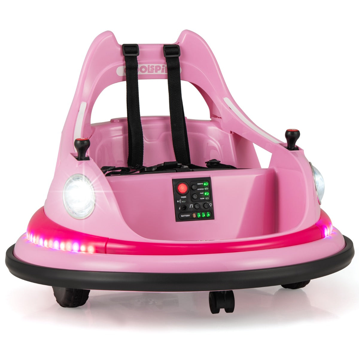 12V Kids Electric Bumper Car with Remote, Joysticks & Lights - Pink