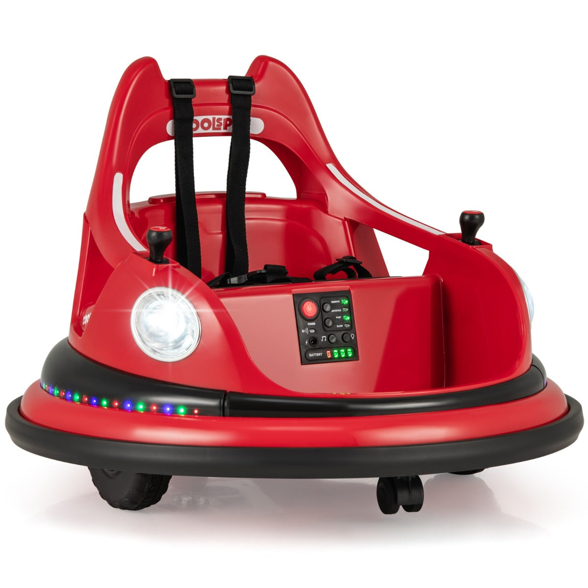 12V Kids Bumper Car with Remote Control, Joysticks, Music & Lights - Red