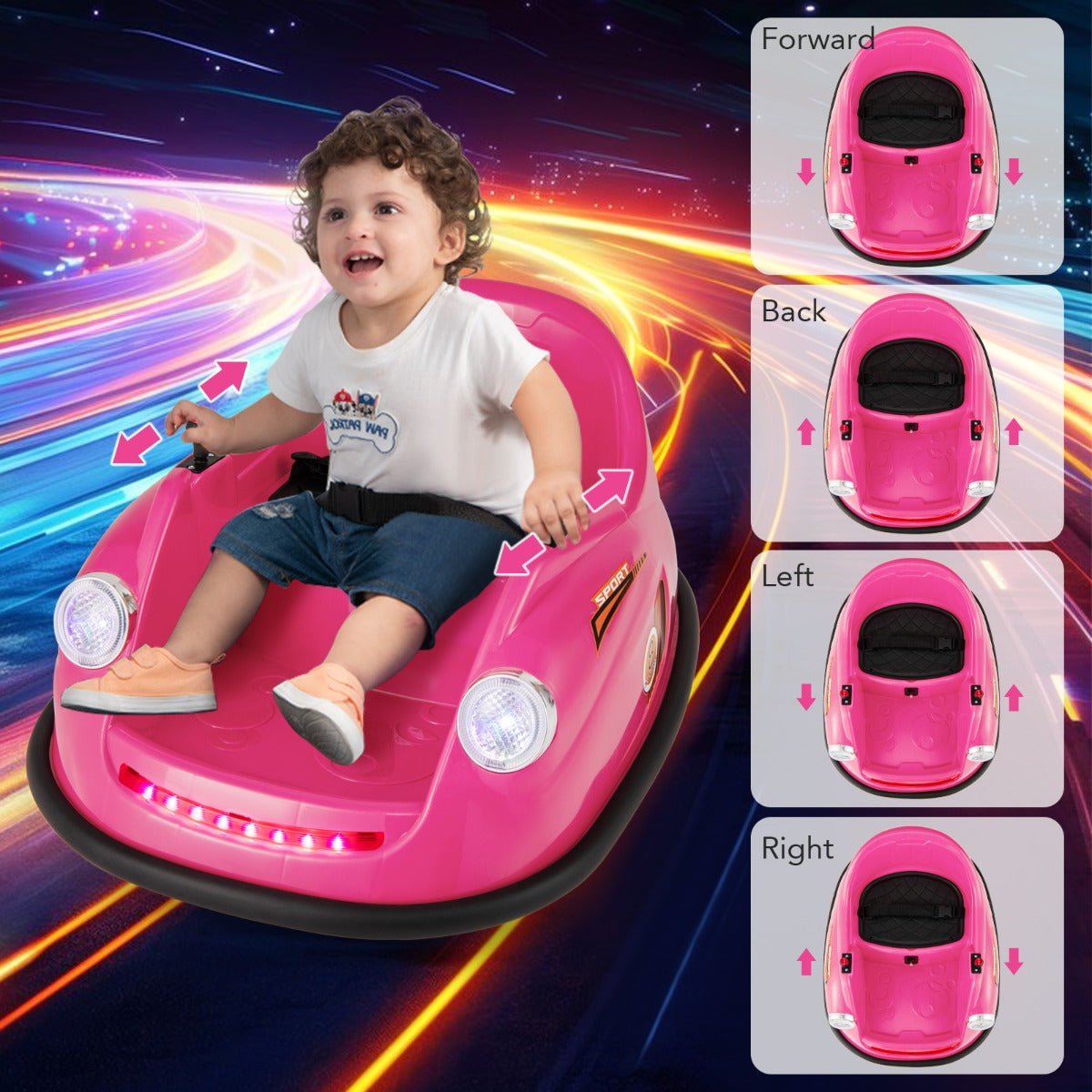 12V Electric Toddler Bumper Car with Remote Control, 360° Spin, Pink