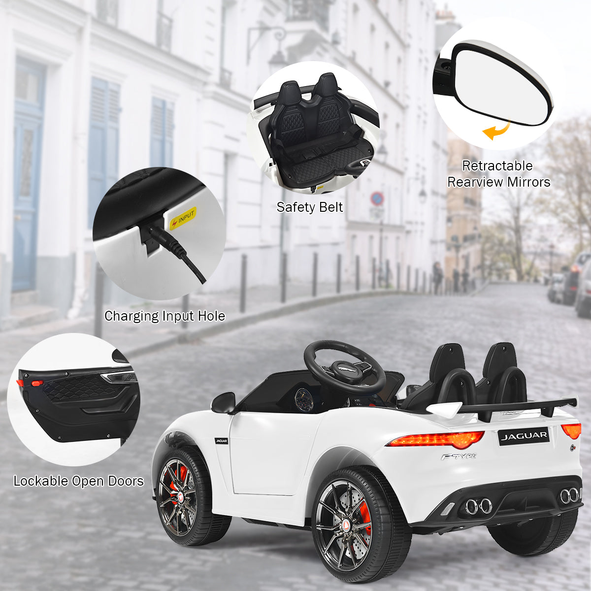 12V Battery-Powered Jaguar F-Type Ride-On Car with Remote Control, White