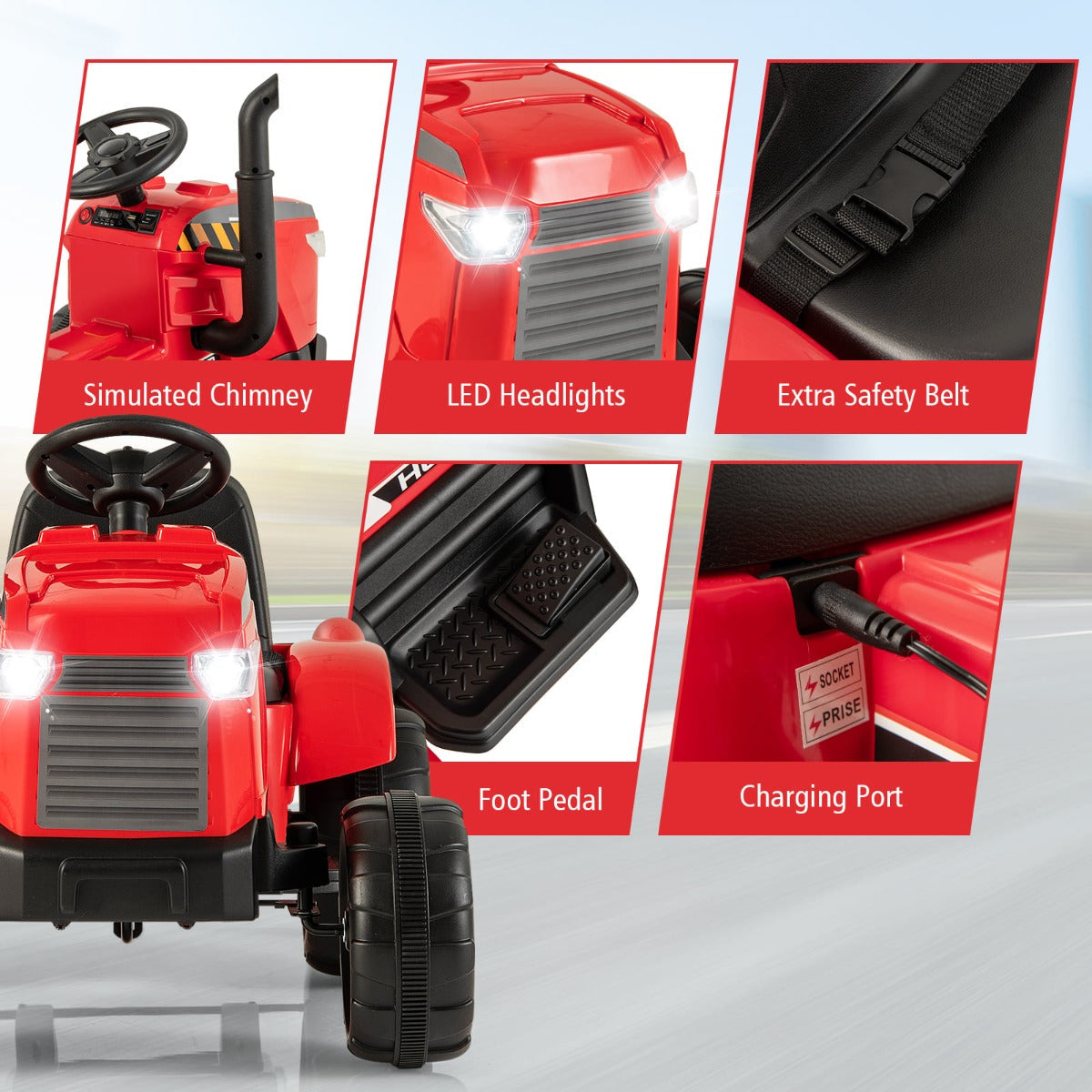 Electric ride-on tractor designed for children aged 3 to 8 years with smooth driving on various roads