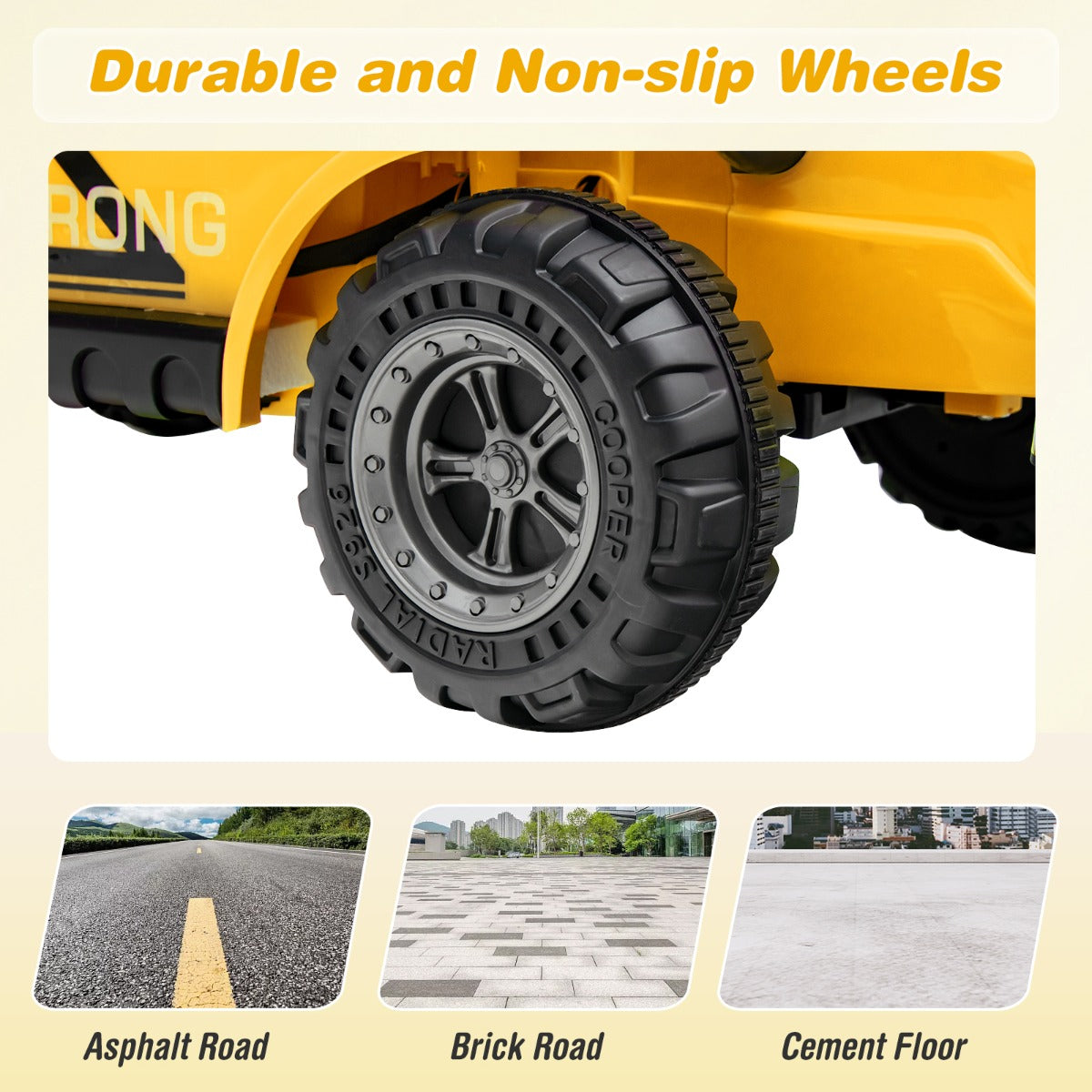 12V Kids Street Sweeper Truck with 2 Rotating Brushes and 2 Removable Rubbish Bins-Yellow