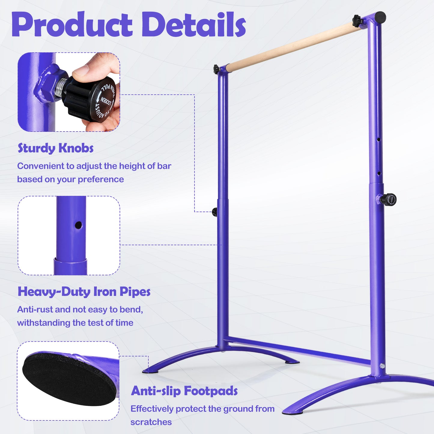 130 cm Ballet Barre Bar with 4-Position Adjustable Height-Purple