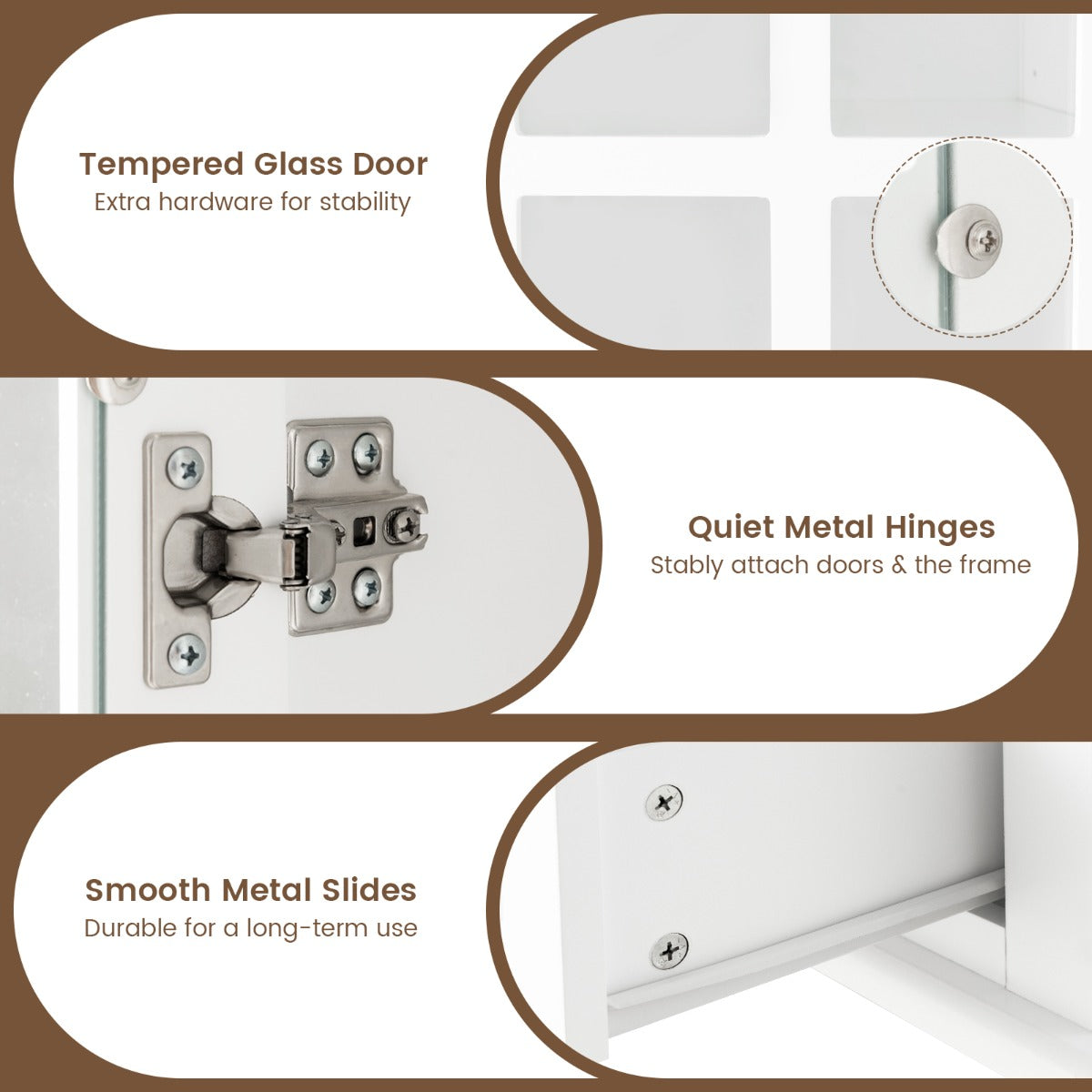 Stable multifunctional storage cabinet includes two boxes, hardware, and an easy user guide