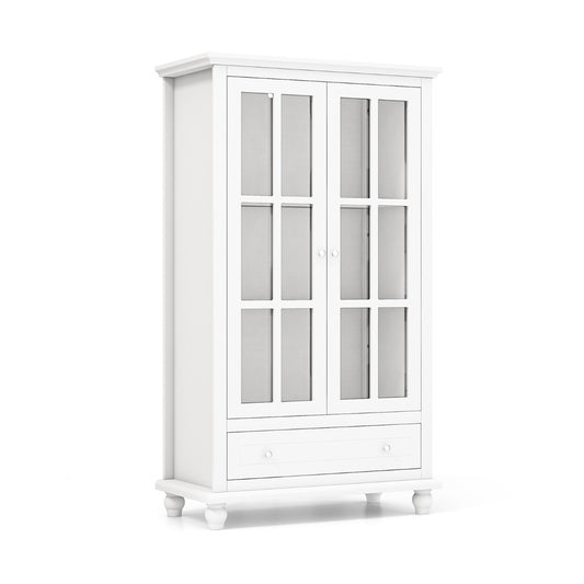 Costway 139 cm Bookcase Cabinet with Tempered Glass Doors and Adjustable Shelf-White