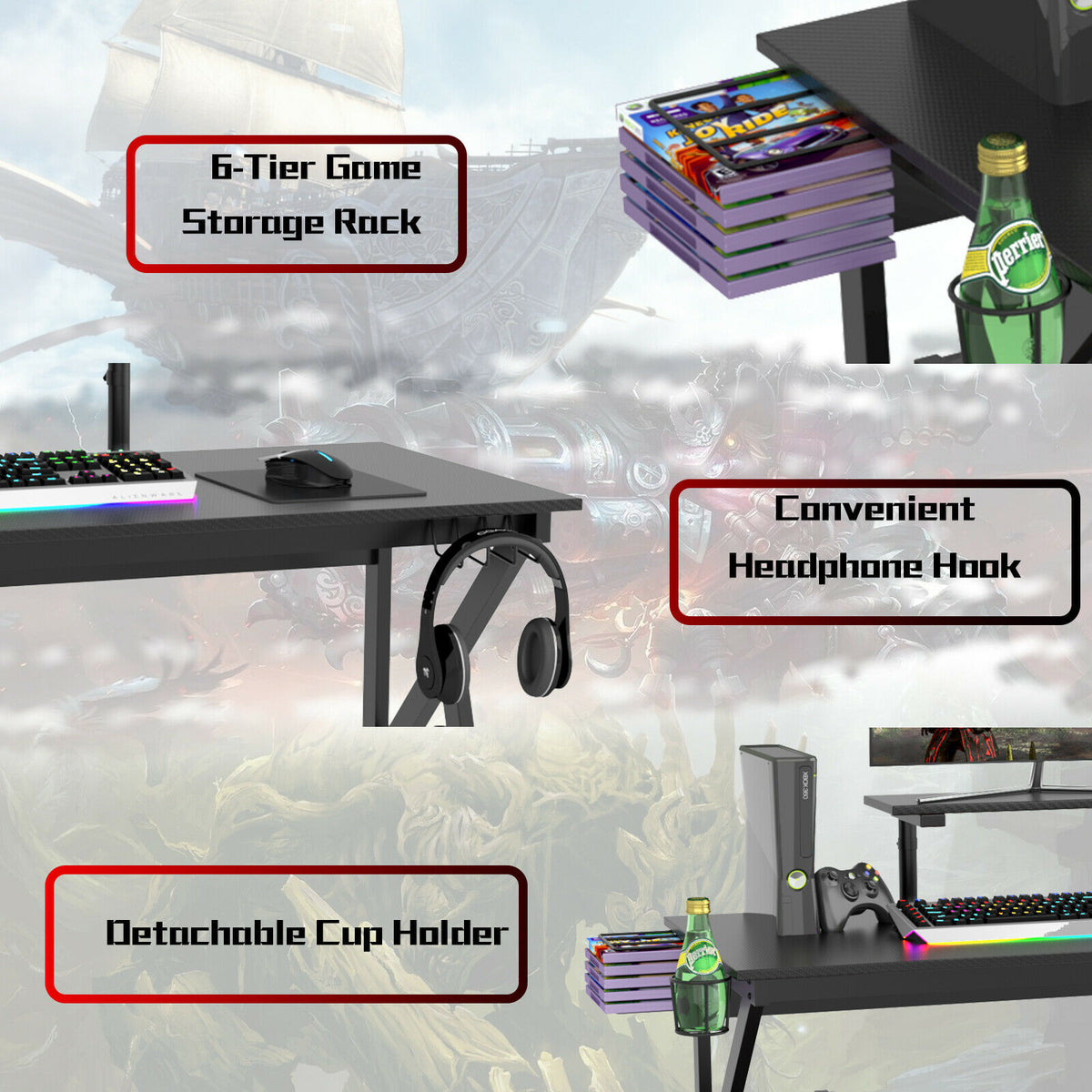 Costway 120 x 55 cm Black Gaming Desk for Home Office Workstation