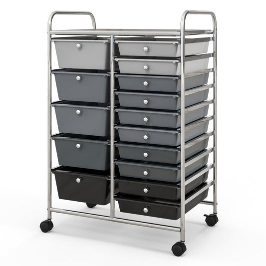 Costway 15 Drawer Rolling Storage Cart with Wheels for Home Office-Mix Black
