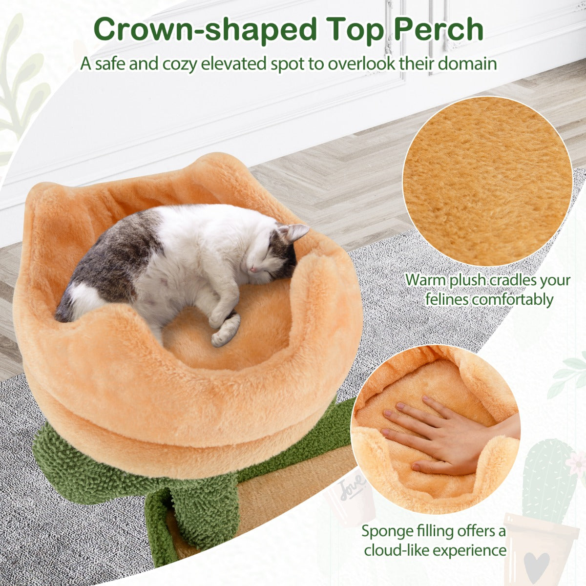 160cm Multi-level Cactus Cat Tree with Sisal Scratching Posts