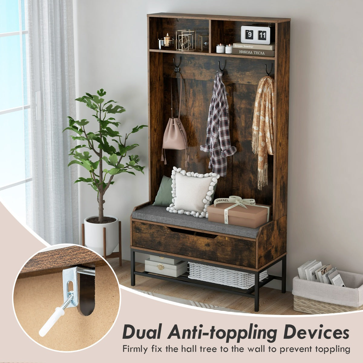 Versatile storage bench suits entryways, living rooms, bedrooms, and other home spaces