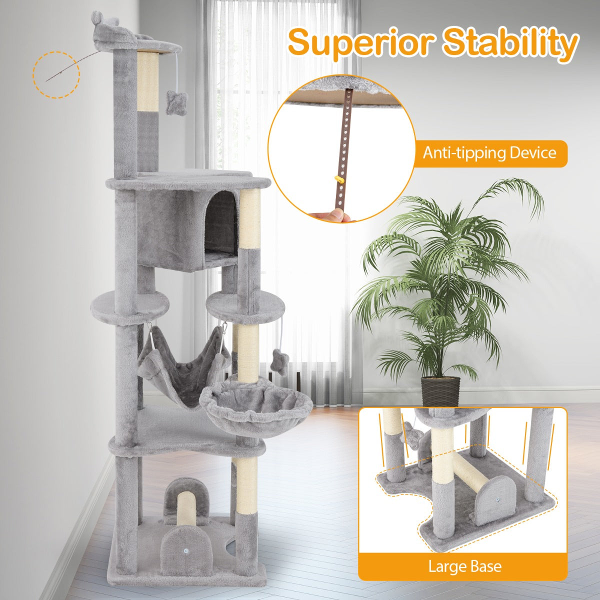 176cm Tall Multi-level Cat Tree Cat Tower with Top Perch