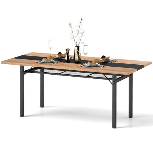 180 cm Dining Table for 6-8 People with Heavy-Duty Metal Frame-Natural
