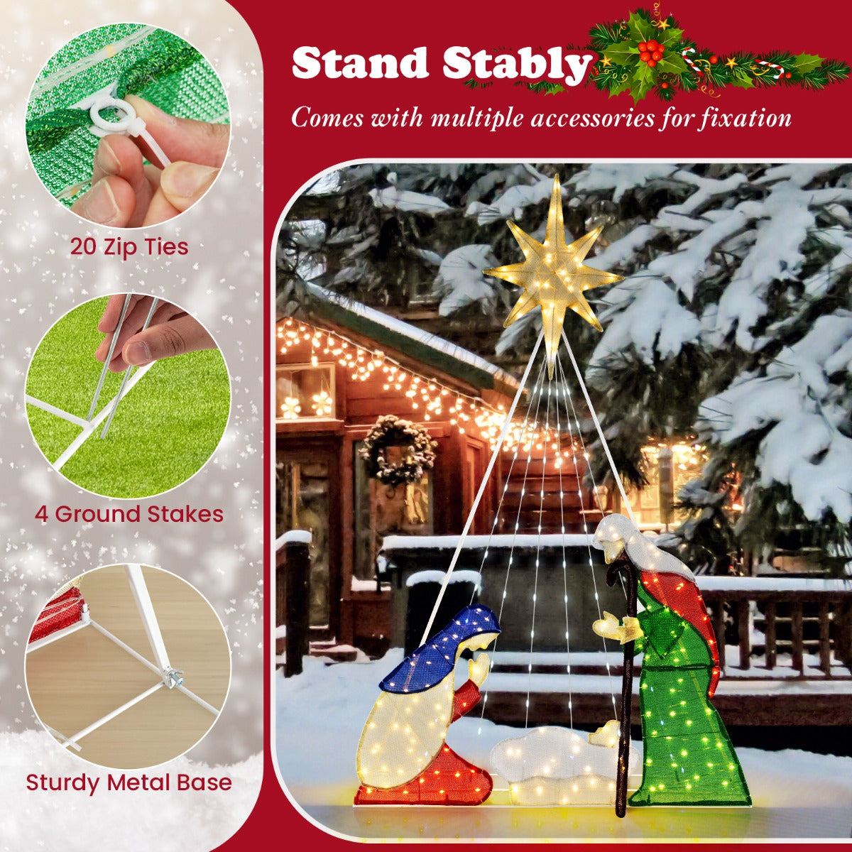 180CM Lighted Nativity Scene with 240 LED Lights and Ground Stakes