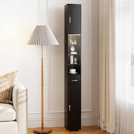 181 cm Tall Bathroom Cabinet with 3 Doors and Adjustable Shelves-Black