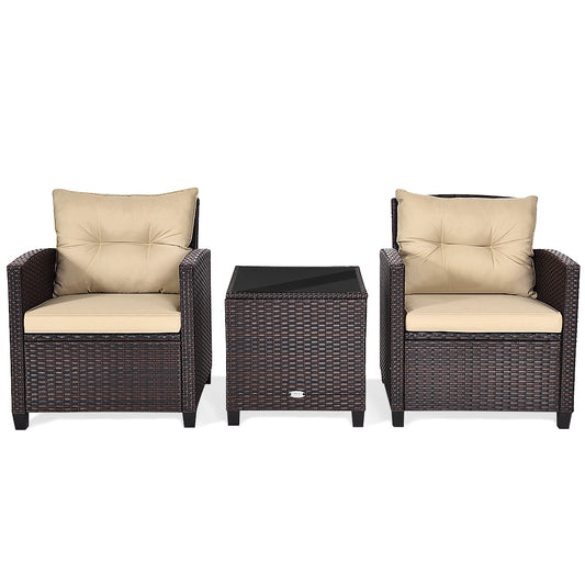 Costway 3 Pieces Wicker Sofa Set with Washable Cushion for Patio