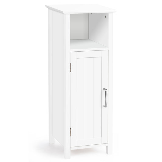 Costway Adjustable Floor Storage Cabinet with Single Door for Bathroom-White
