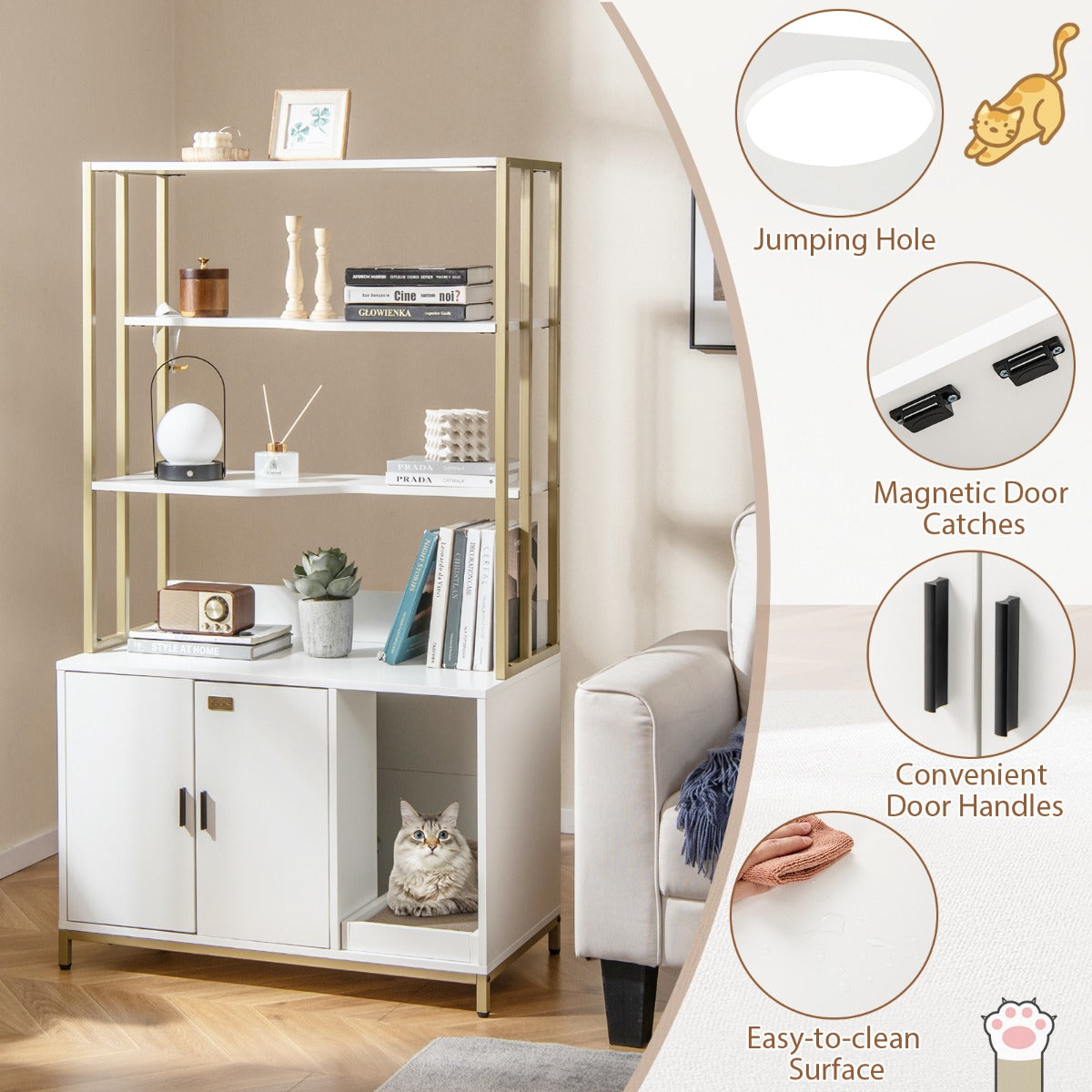 154 cm Large 2-in-1 Cat Litter Box Enclosure with Storage-White