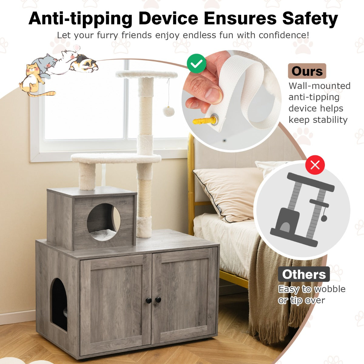 All-in-one cat house supports resting, playing, scratching and private litter box use
