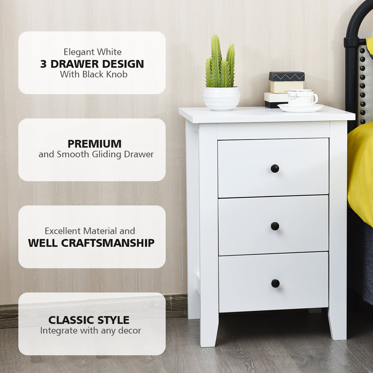 Pack of two multifunctional nightstands can serve as bedside tables, end tables, or office cabinets