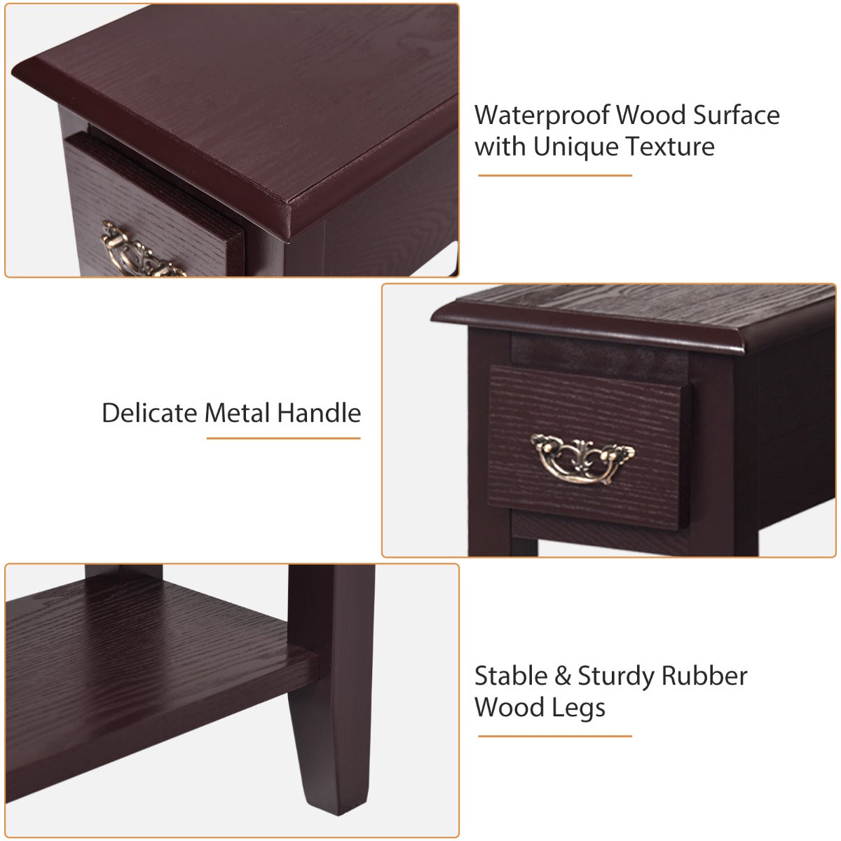 Costway 2 Tier End Table with Storage Drawer and Lower Shelf-Coffee