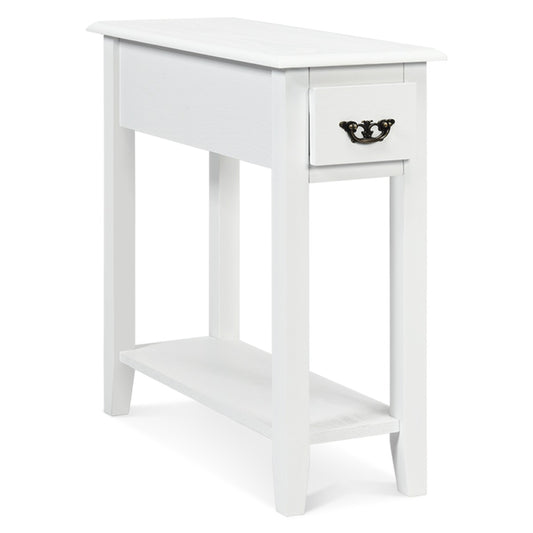 Costway 2 Tier End Table with Storage Drawer and Lower Shelf-White