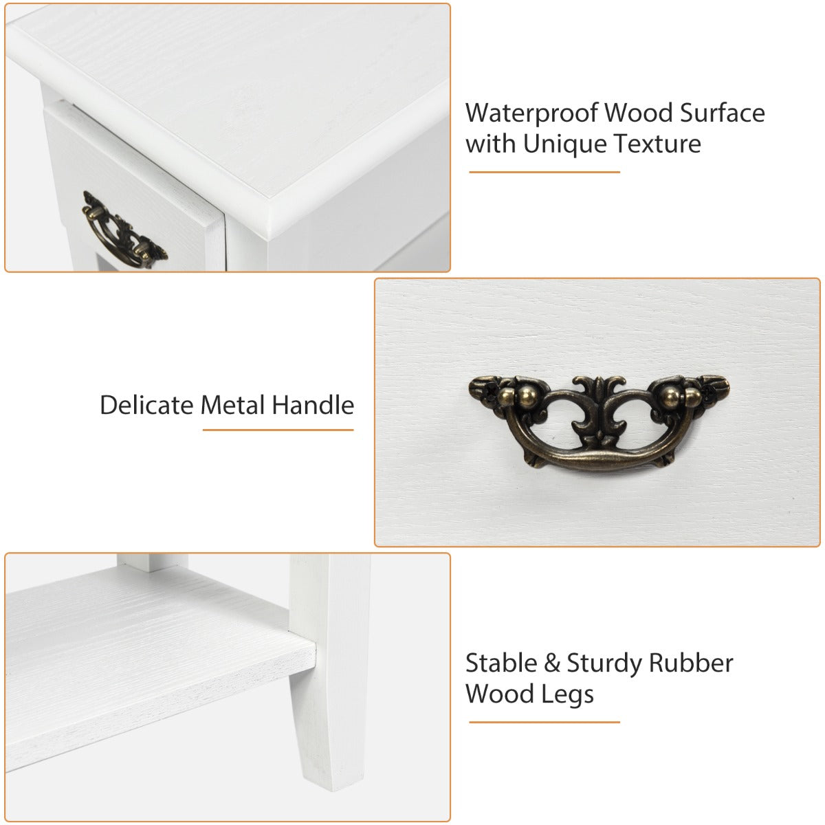 Costway 2 Tier End Table with Storage Drawer and Lower Shelf-White
