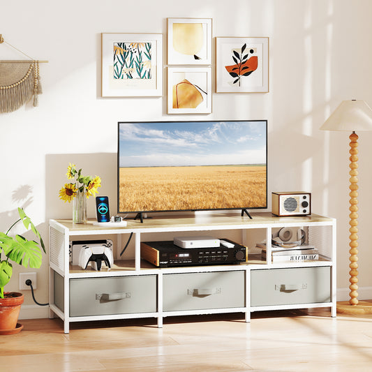 3-Tier TV Stand for TVs up to 65 Inch with Power Outlets USB Charging-Natural