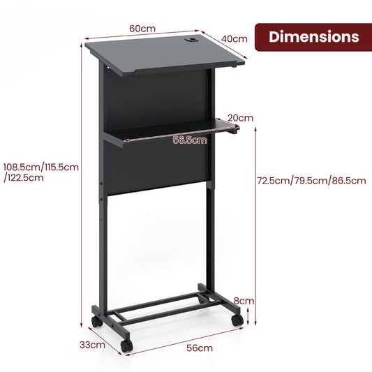 Three adjustable height settings provide comfortable standing positions for different users
