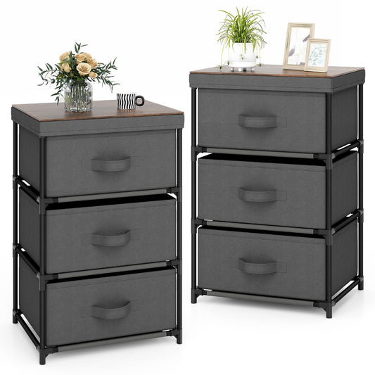 Costway 3-Tier Fabric Dresser with 3 Drawers-Grey
