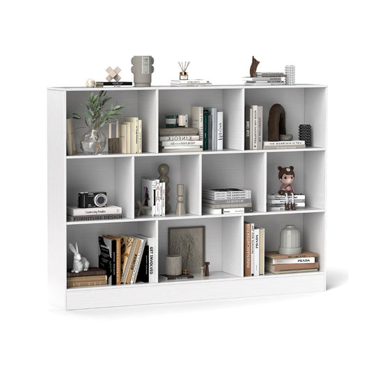 Costway 3-Tier Organizer 10-Cube Bookshelf 140CM Wood Display Shelf for Living Room-White