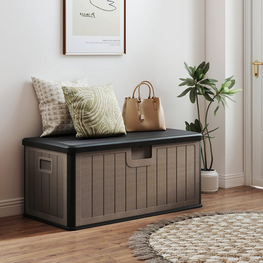 378 L Large Deck Box 200kg Weight Capacity Resin Storage Bench with Lockable Lid-Dark Grey