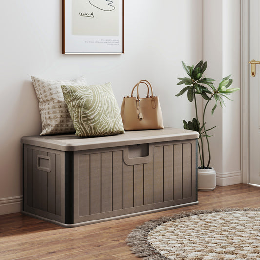 378 L Large Deck Box 200kg Weight Capacity Resin Storage Bench with Lockable Lid-Brown