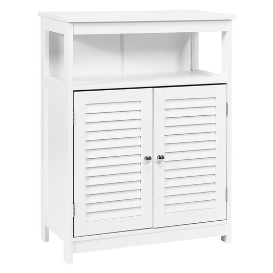 Costway Wooden Storage Cabinet with Lamellar Doors and Shelf for Bathroom