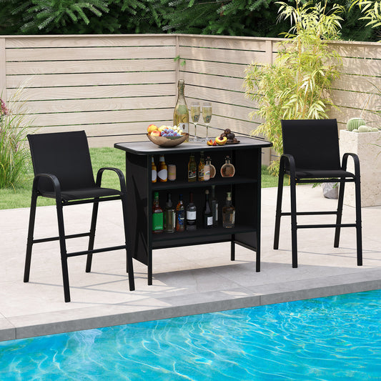 3 Piece Outdoor Bar Set with Breathable Fabric for Backyard-Black