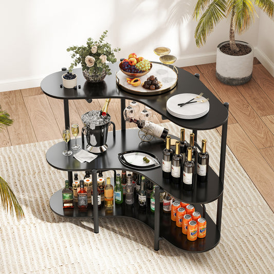 3 Tier Corner Bar Table with Wine Glasses Holder and Proper Height-Black