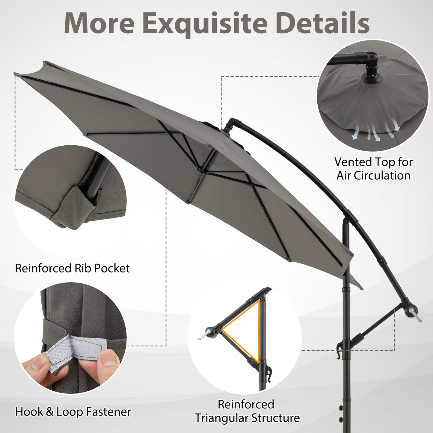 3m Patio Cantilever Umbrella with Tilt Adjustment Crossed Base and Crank Handle-Grey