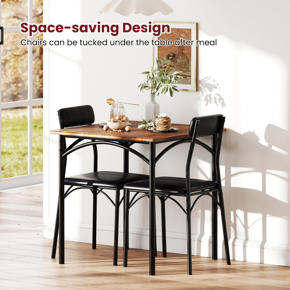 3-Piece Dining Table Set with Upholstered Seats-Black