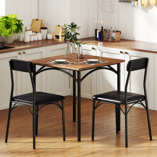 3-Piece Dining Table Set with Upholstered Seats-Black