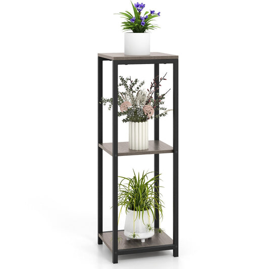 Vertical corner plant shelf maximizes limited space while holding plants, books, and ornaments