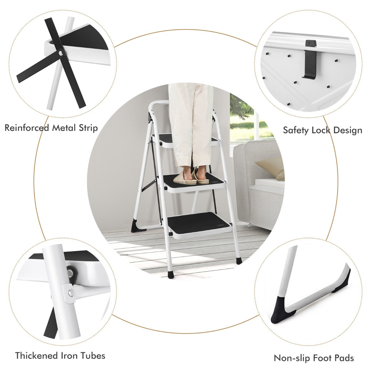 Versatile step ladder is useful in kitchens, garages, offices and as a plant stand