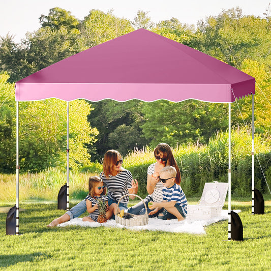 3 x 3 m Pop up Canopy Tent Foldable with Wheeled Bag and 4 Sandbags-Pink