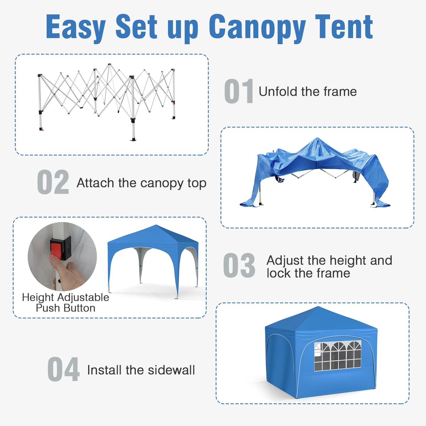 3 x 3m Pop up Canopy Tent with 4 Removable Sidewall and Wheeled Bag-Blue